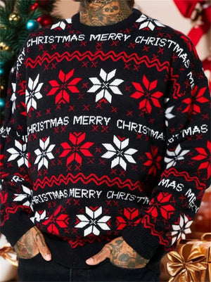 Men's Autumn Merry Christmas Jacquard Dropped Shoulder Sweaters