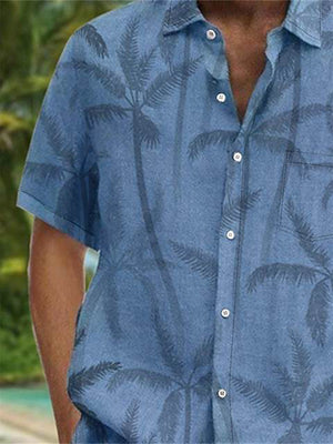 Coconut Tree Printed Blue Breathable T-shirts for Men