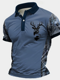 Men's Camo Deer Print Polo Shirt Summer Casual Fashion Outdoor