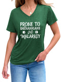 Women's Letters Print V Neck Short Sleeve Shirts