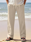 Men's Solid Color Comfy Pockets Drawstring Beach Trousers