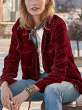 ‌Women's Autumn Velvet Vintage Waist-tightening Lapel Cargo Jacket