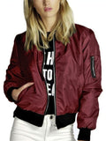 Women's Autumn Casual Solid Color Round Neck Waist Length Jackets