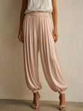 Women High Waist Glossy Pleated Loose Harem Jogger Pants