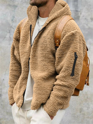 Men's Fashion Cozy Zip Up Plush Hooded Outerwear