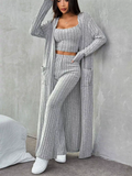 Women's Casual Home Comfy Gray Striped Knitted 3-Piece Set