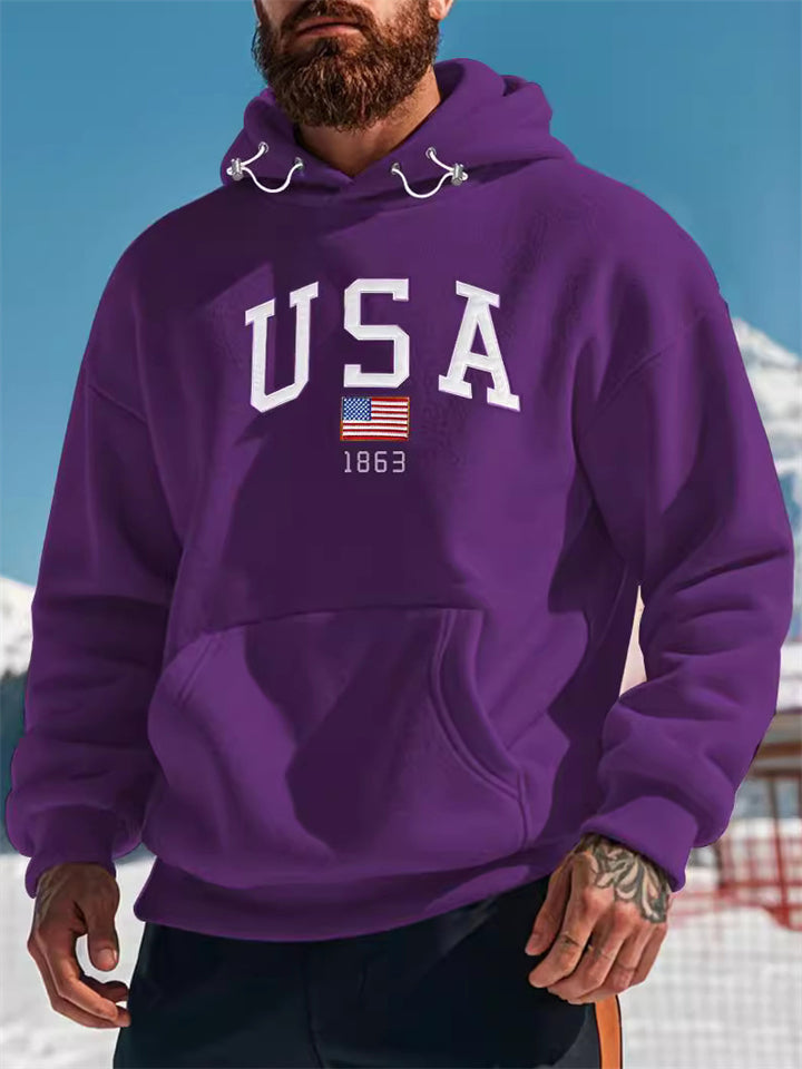 Men's Trendy American Style Fleece Kangaroo Pocket Hooded Sweatshirts