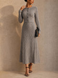 Women 2 Piece Ribbed Knit Button Down Cardigan Midi Skirt Set