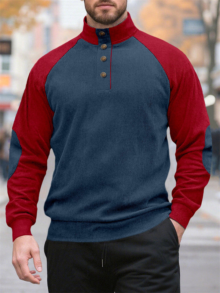 Men's Autumn Color Block Corduroy Pullover Long Sleeve Sweatshirts