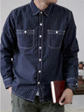 Men's Retro Long Sleeve Stripe Cargo Shirts