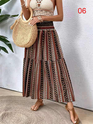 Women's Flowy Bohemian Floral Print Chiffon Long Skirt