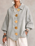 Women Autumn Stylish Oversize Lapel Metal Button Denim Jacket