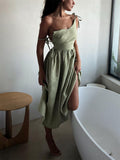 Beach Casual Pure Cotton Backless Strappy Dress for Women