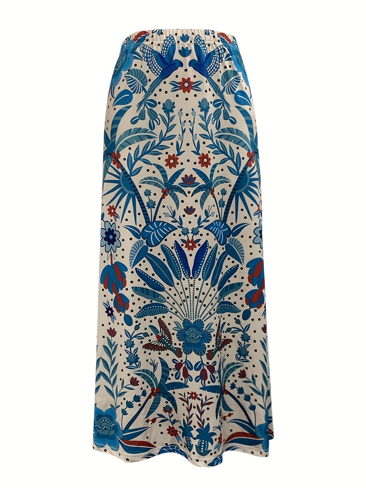 Women's Summer Holiday Style Blue Printed A-Line Skirt