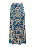 Women's Summer Holiday Style Blue Printed A-Line Skirt