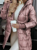 Women's Winter Casual Solid Color Zip Up Hooded Mid-length Coats