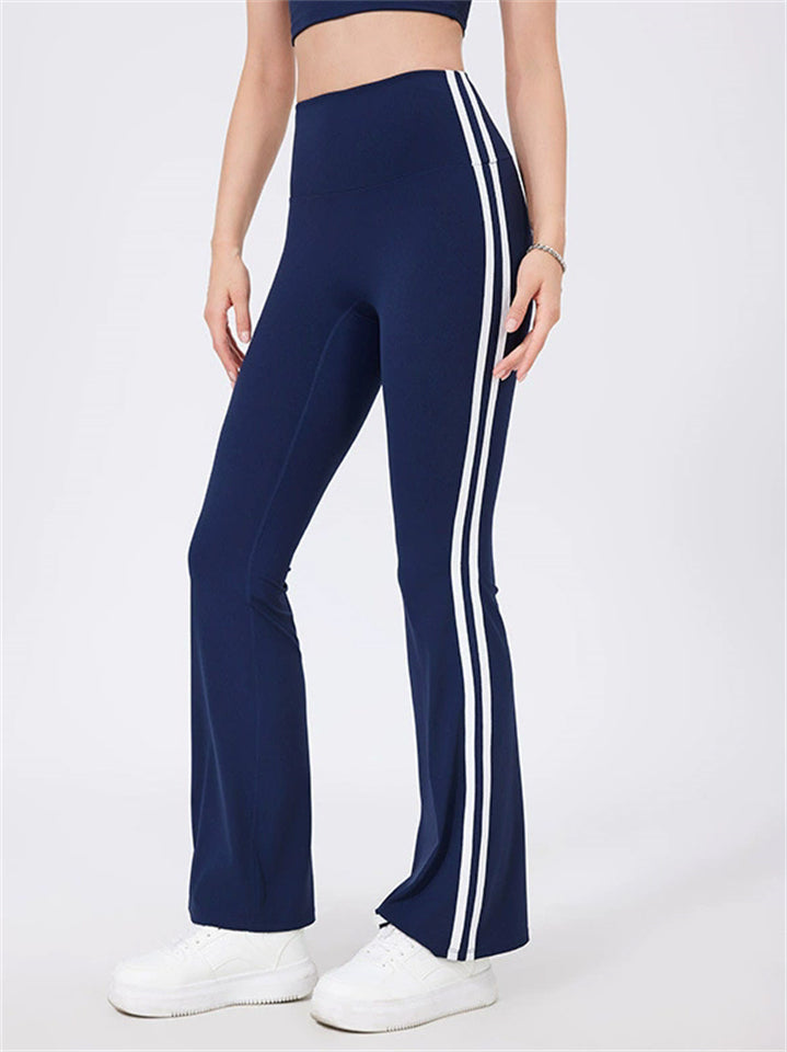 High-Waist Yoga Pants for Women with White Stripes Tummy Control