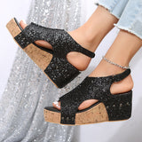 Female Modern Sequin Open Toe Wedge Heel Sandals