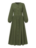 Muslim Vintage Women's High-Rise Button Up Dress
