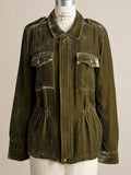 ‌Women's Autumn Velvet Vintage Waist-tightening Lapel Cargo Jacket