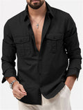 Autumn Long Sleeve Lapel Collar Chest Pocket Male Shirt