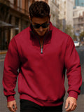 Men's Autumn Fleeced Solid Color Half Zipper Stand Collar Sweatshirts