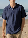 Men's Summer British Style Solid Color Polo Collar Short Sleeve Shirts