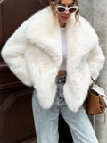 Women's Trendy Winter Solid Color Lapel Faux Fur Coats