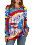 Women's Casual Autumn 3D Digital Printing Round Neck Long-sleeved Shirts