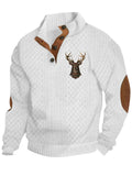 Men's Retro Cabin-Style Deer Sweatshirt with Elbow Patches