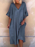 Women's Sexy V Neck Flare Sleeve Loose Trendy Dress for Holiday