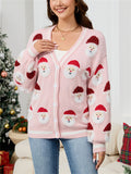 Women's Autumn Pink 3D Santa Claus V Neck Cardigan Christmas Sweaters
