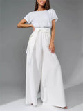 Fashion Sequin Short Sleeve Shirt Wide Leg Jumpsuit for Women