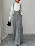 Women's Stylish Houndstooth Overall Jumpsuit High-Waist Loose Fit