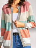 Women's Contrast Color Button Up Round Neck Cardigan Sweater