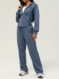 Women's Sporty Solid Color Slim Fit Cardigan Hooded Sweatshirts & Sweatpants Outfit