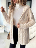 Women's Autumn Solid Color Diamond-shaped Pattern Hooded Cardigan Coat