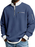 Mens Waffle Knit Quarter Zip Multi Zipper Pullover Sweatshirts