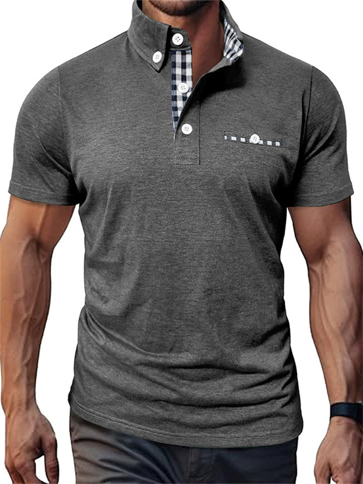 Men's American Style Plaid Patchwork Short Sleeve Polo Shirts
