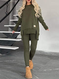 Women's Simple Casual Solid Color Round Neck  Asymmetric Hem Sweatshirts & Sweatpants Outfit