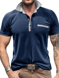 Casual Short Sleeve Contrast Color Polo Shirt