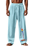 Mens' Parrot Print Elastic Waist Drawstring Wide Leg Pants