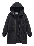 Men's Retro Solid Color Letter Print Fleece-lined Hooded Coat