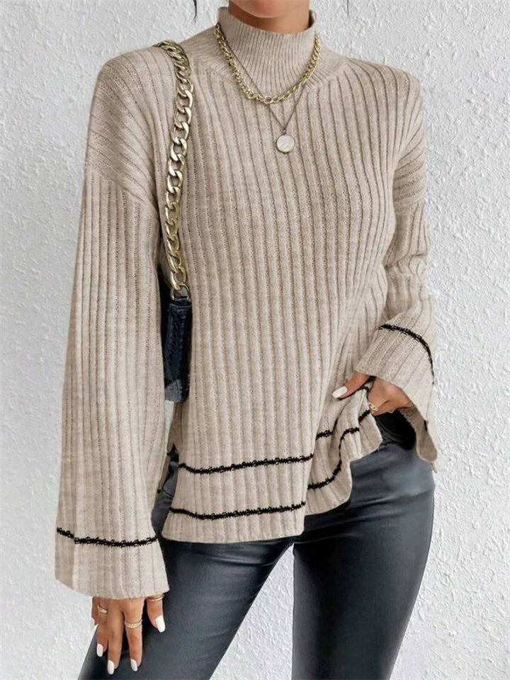 Autumn Loose Fit Turtleneck Ribbed Striped Women's Soft Casual Sweaters