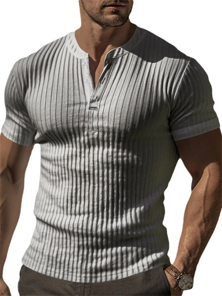 Men's Casual Solid Color Stripe Short Sleeve Henley T-Shirt