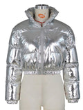 Women's Winter Elegant Trendy Zip Up Glossy Cropped Puffer Coats