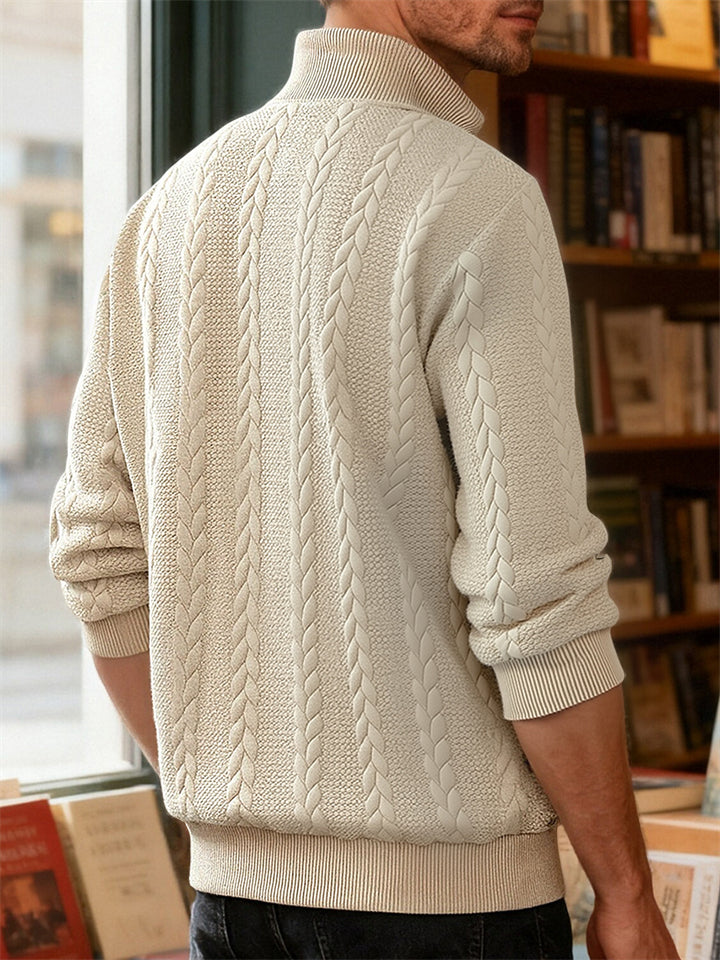 Men's Autumn American Style Twisted Jacquard Zip Up Pullover Sweatshirts