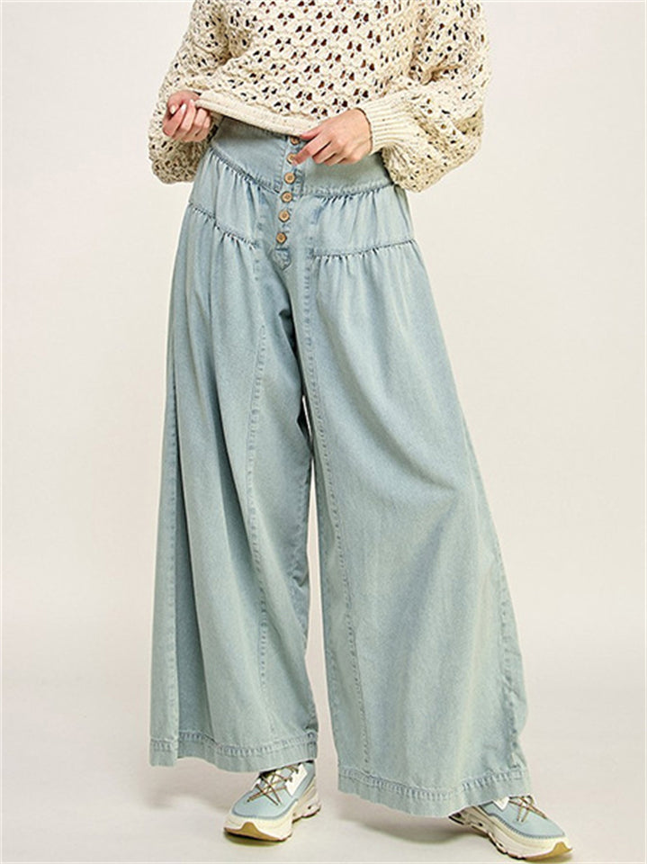 Women's Retro High Rise Wide Leg Denim Pants