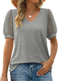 Women's Elegant Mesh Puff Sleeve V-Neck Slim Fit Shirt