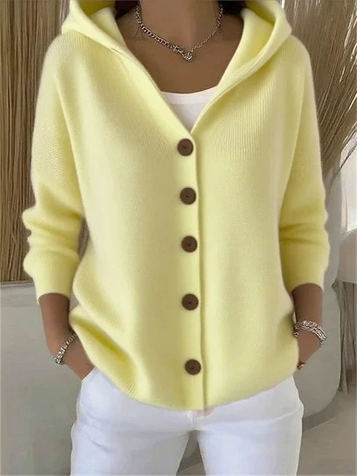 Women's Autumn Candy Color Button Up Hooded Sweaters
